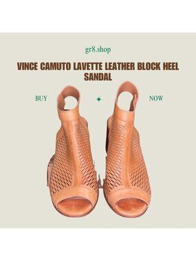 Vince Camuto Lavette Perforated Leather Block Heel Sandals Size 8.5 For Women